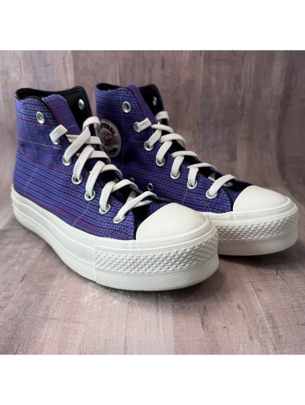 Converse All Star Lift Hi Shoes Women's 7.5 Plaid Court Purple Platform Sneaker